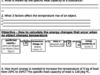 Specific Heat Capacity Homework