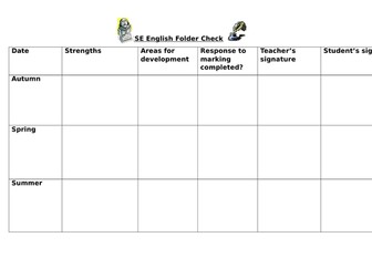 Folder check sheet for GCSE students