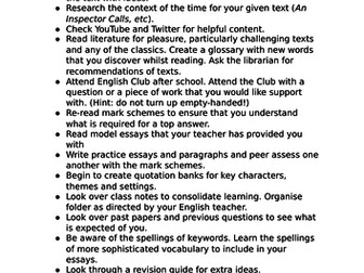 GCSE English Top Tips sheet