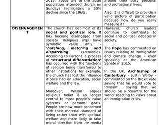 AQA Beliefs Secularisation - indicators for and against