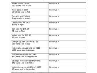 Revenue worksheets