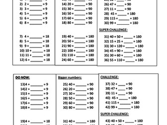 Lesson starter practicing number bonds for angles (sums to 90, 180 and 360)