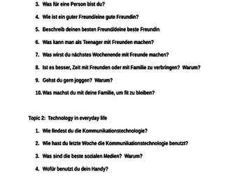 speaking exam questions, AQA themes