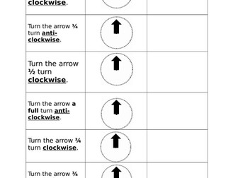 Year 2 worksheets, full, quarter, half and three quarter turns clockwise and anticlockwise.