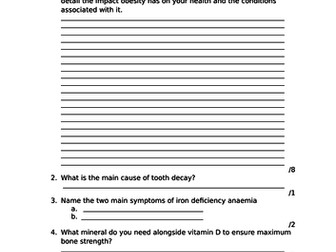 Diet, Nutrition and Health Revision Worksheet  AQA FPN