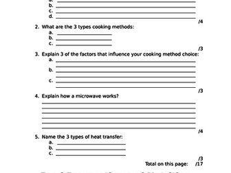 Cooking Methods and Heat Transfer Revision Worksheets  AQA FPN
