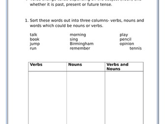 Nouns and verbs worksheet