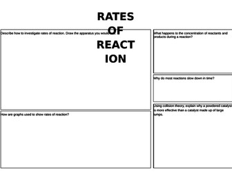 Rates of reaction summary question mat