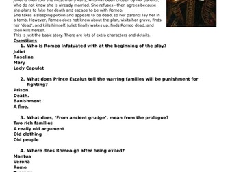 Romeo and Juliet question worksheet