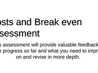 BTEC Business Finance- Costs and Break even Assessment