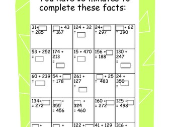 Year 5 Year 6 Addition and Subtraction Challenge Sheets Mental Maths Homework