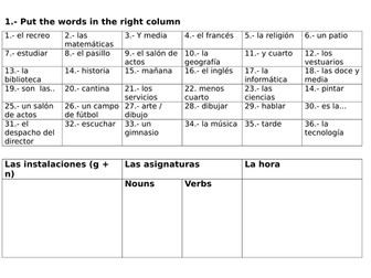 Mi instituto - Facilities, school subjects and time