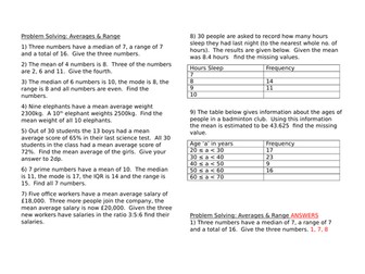 Problem Solving Averages and Range