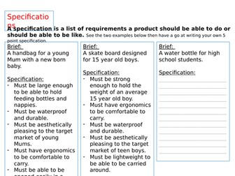 How to write a specfication activity sheet