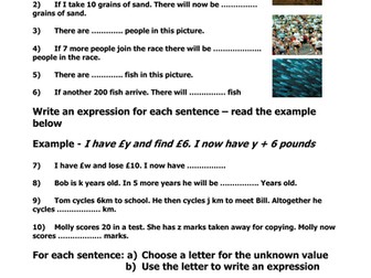 This is a worksheet on creating algebraic expressions.