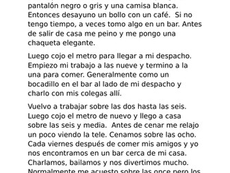 SPANISH DAILY ROUTINE READING COMPREHENSIONS