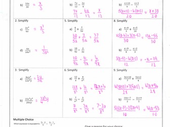 Algebraic Fractions Homework with Answers