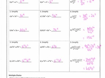 Indices Homework with Answers