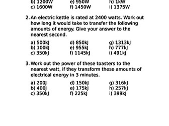 Power, energy and time questions