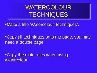 Learning Mat for the Art room - Watercolour Techniques