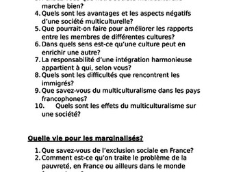 New A Level French speaking: questions for topics