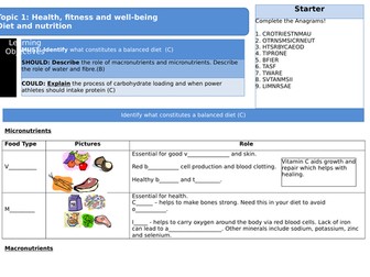 Edexcel GCSE PE 2016 REVISION - marcro and micro nutrients