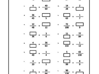 Equivalent fractions worksheet (80 questions with answers)