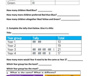 WRM Year 2 Statistics tally charts pictograms and block diagrams differentiated