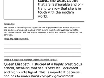 The Next Great Monarch Differentiated Worksheets and modelled example