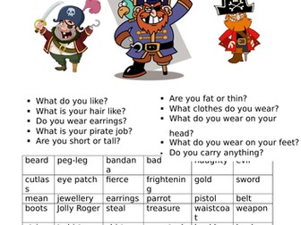 Character description worksheet (Pirate themed)