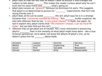 The Strange Case of Dr Jekyll and Mr Hyde - Dr Jekyll was Quite at Ease CLOZE activity