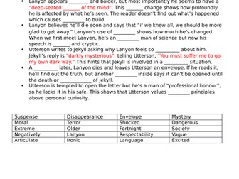 The Strange Case of Dr Jekyll and Mr Hyde - The Remarkable Incident of Dr Lanyon CLOZE activity