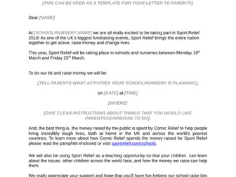 Sport Relief 2018: Letter to Parents