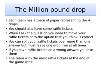Million pound drop quiz for the Making of America OCR GCSE topic