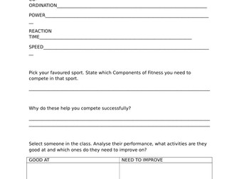 Non-Participant task sheets in PE