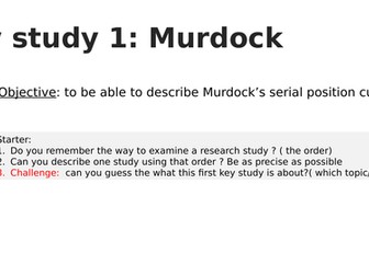 New GCSE Psychology - MURDOCK study ( serial position curve)