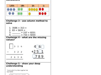 Y4 worksheet  column addition - challenge strip