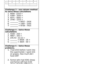Y4 subtraction worksheet - Challenge strip
