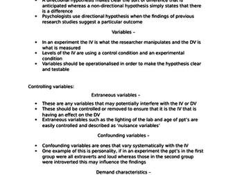 AQA PSYCHOLOGY research methods AS revision notes