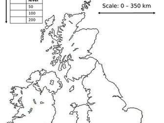 UK map. Land height, elevation, sea level