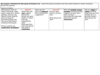 A log book for pupils to fill in throughout their C1 devising process.