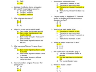 Knowledge Test - Atomic Structure - Multiple Choice
