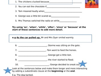 Subordinating conjunctions - differentiated worksheets ('A Long Way Home' context)