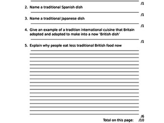 British and International Cusine Revision Worksheets FPN AQA