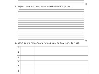 Food and the Environment Revision Worksheet FPN AQA