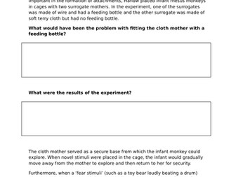 Harlow's monkeys worksheet
