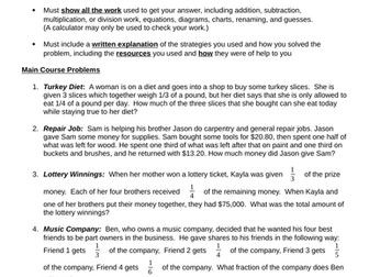 Enrichment Fraction Questions - Worded - Aiming for Mastery