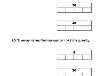 Year 1/2 Maths: Finding a quarter of a quantity (fractions) - bar model