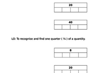 Year 1/2 Maths: Finding a quarter of a quantity (fractions) - bar model