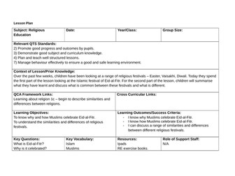 RE Festivals KS2: Eid Lesson Plan